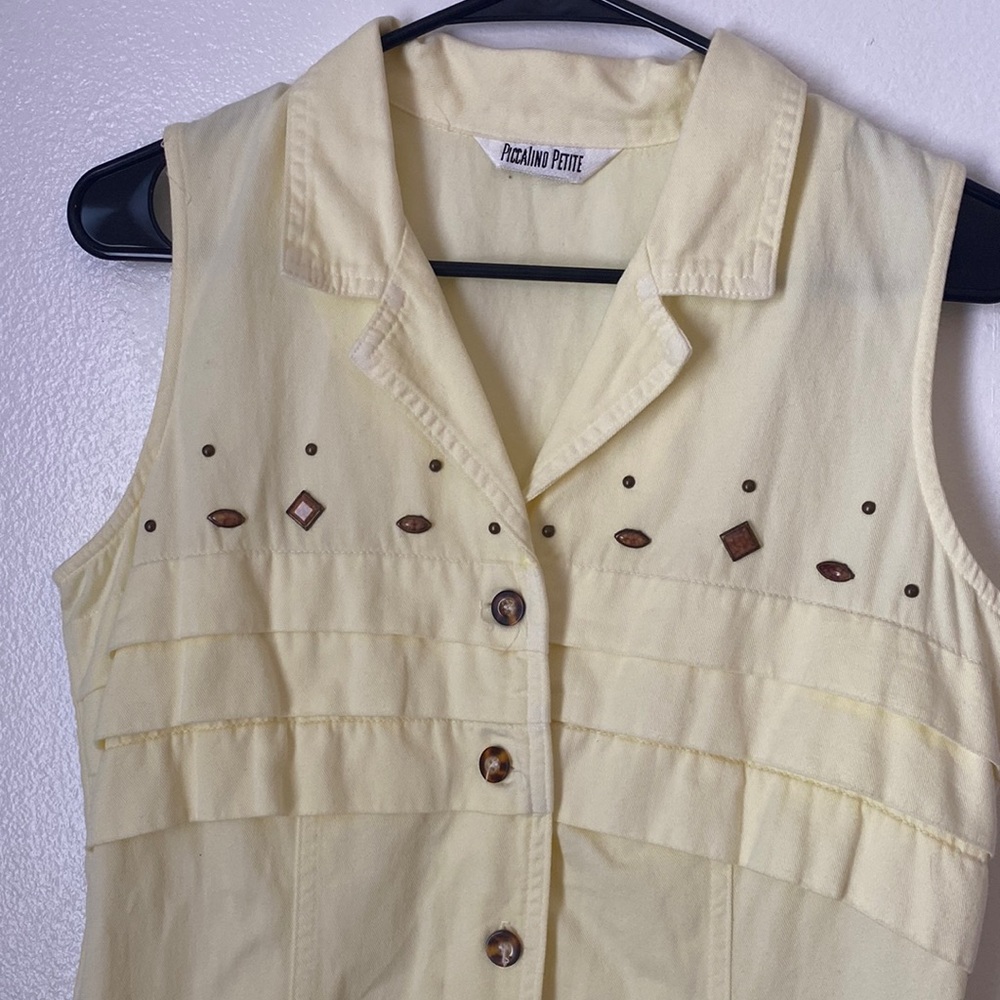 Vintage women’s small petite yellow button down Aztec dress collared mid length